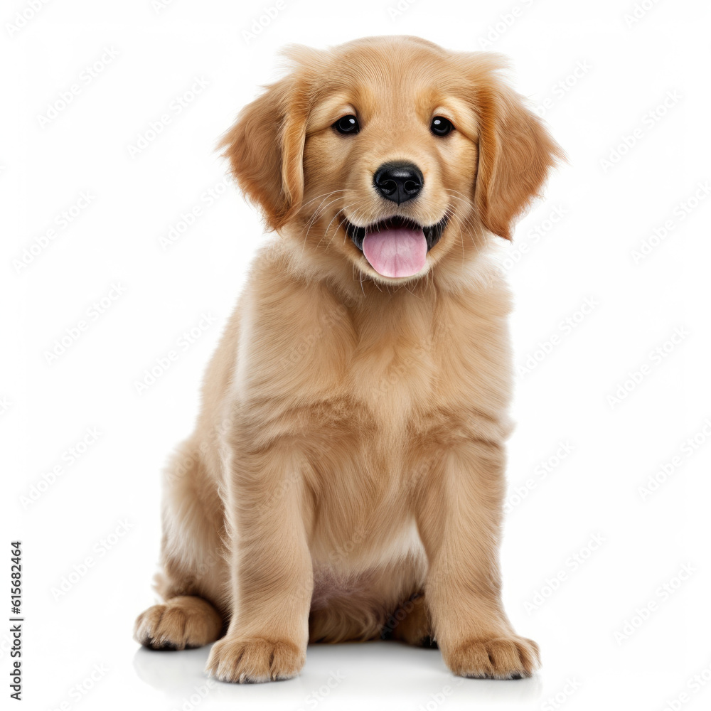 A full body shot of an adorable Golden Retriever puppy (Canis lupus familiaris)