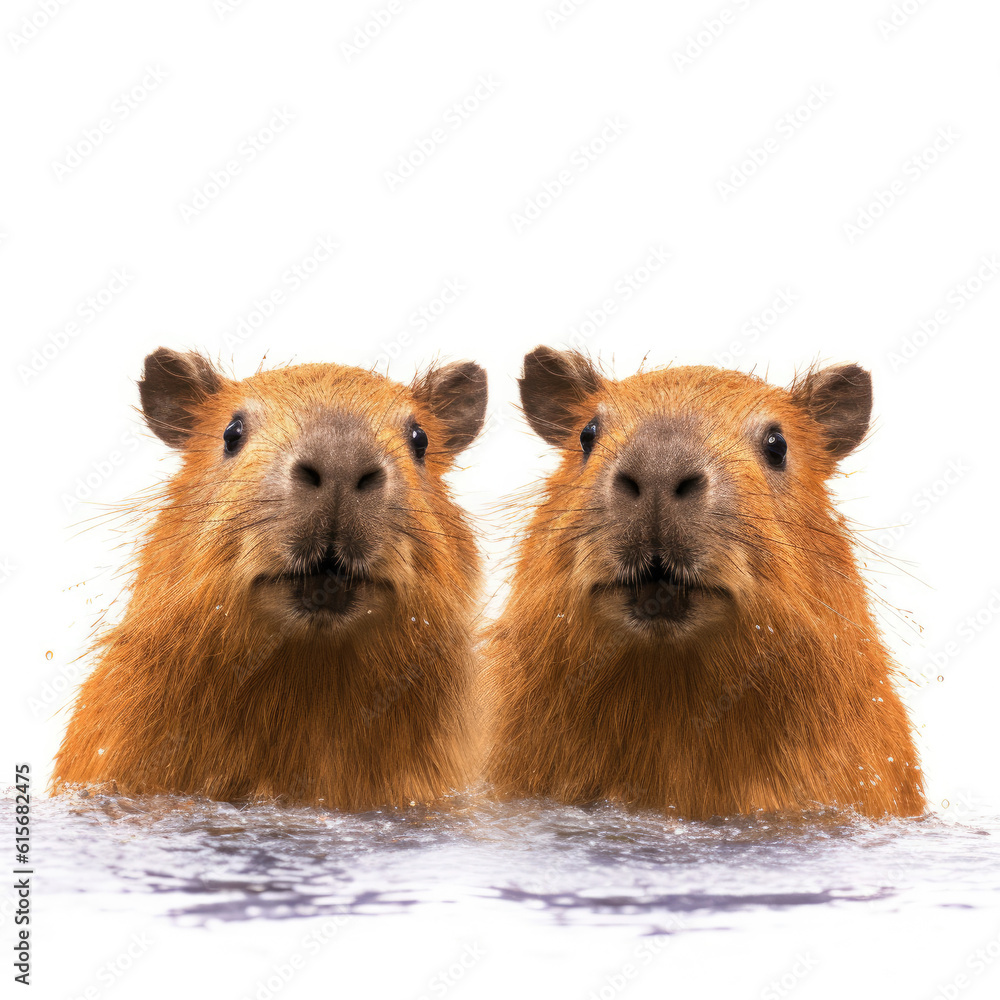 Two Capybaras (Hydrochoerus hydrochaeris) enjoying a bath