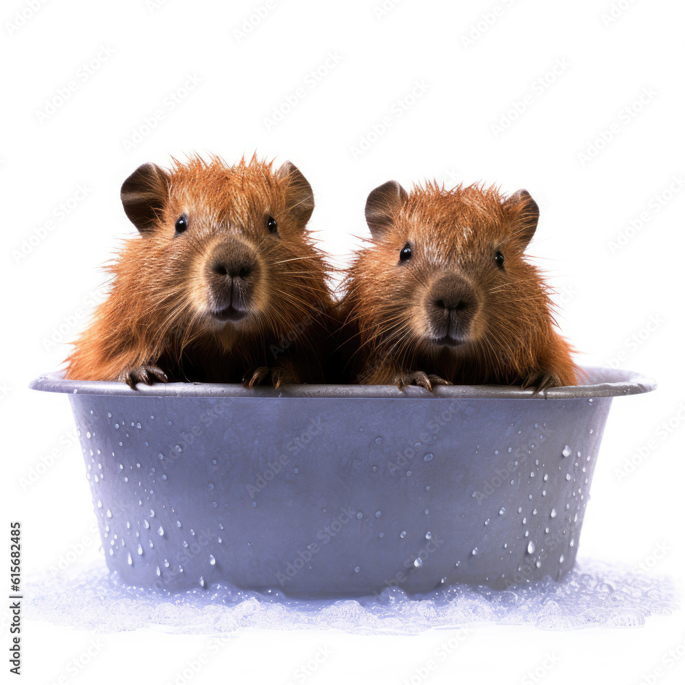 Two Capybaras (Hydrochoerus hydrochaeris) enjoying a bath