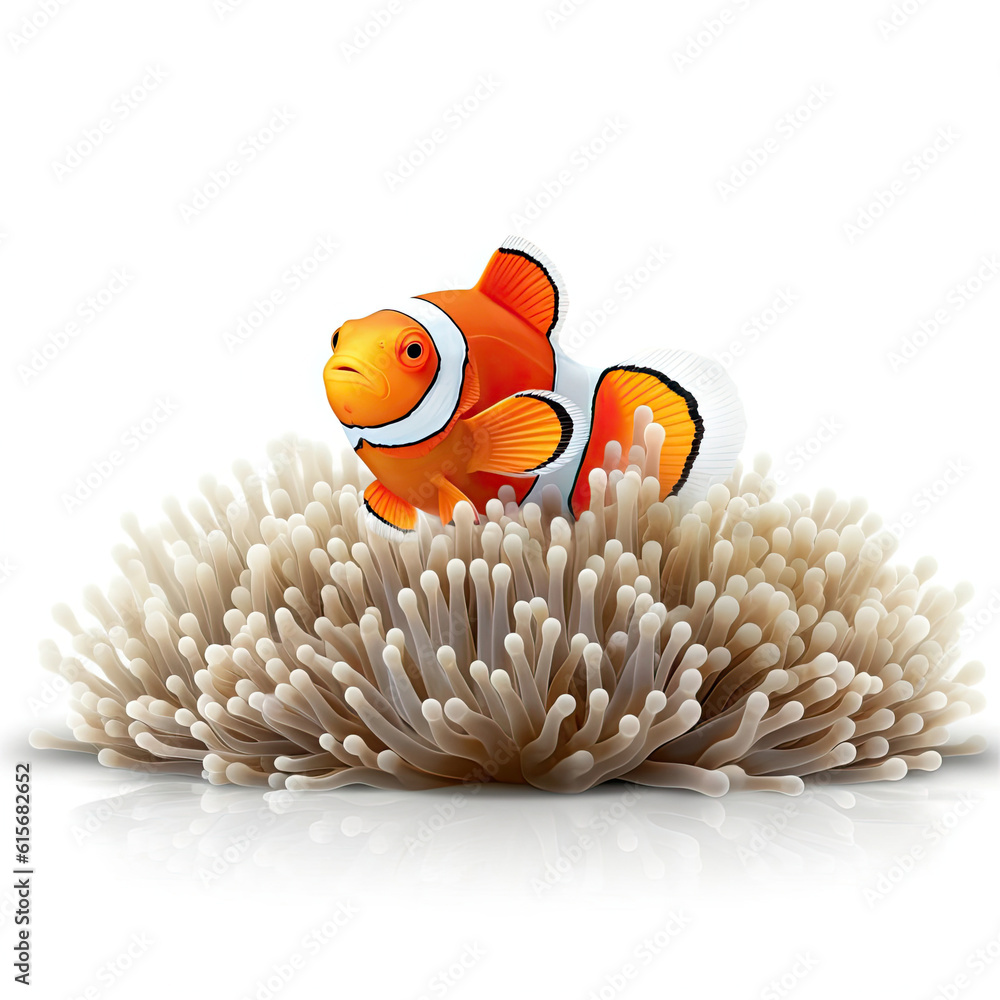 Clownfish (Amphiprioninae) peeking from behind coral reef