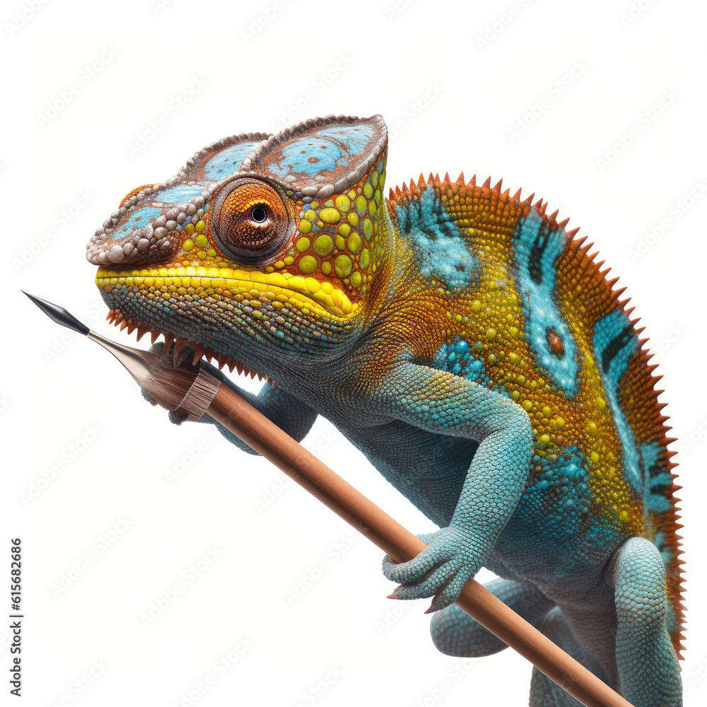 A Chameleon (Furcifer pardalis) with a paintbrush