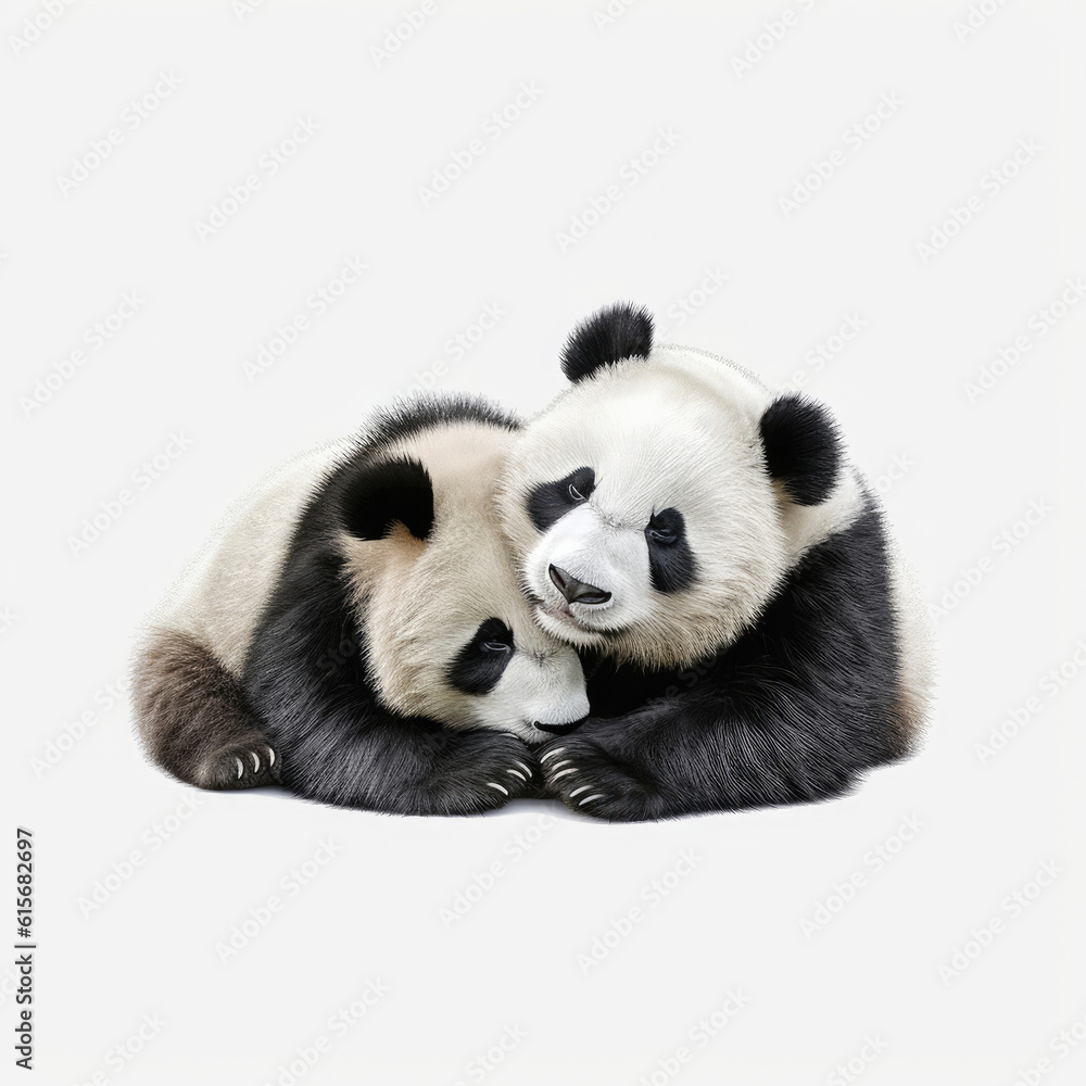 Two Pandas (Ailuropoda melanoleuca) cuddling each other