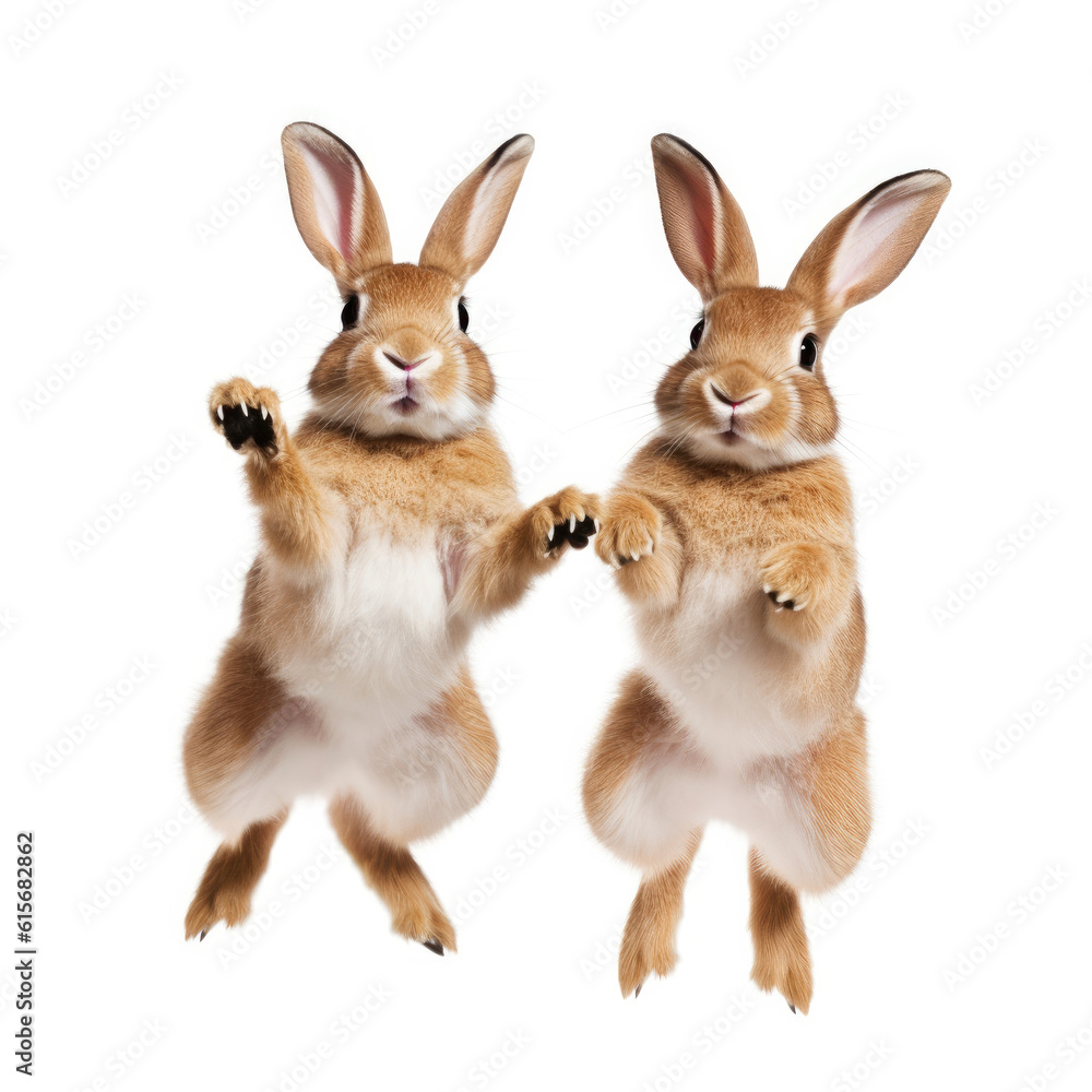 Two Rabbits (Oryctolagus cuniculus) hopping around