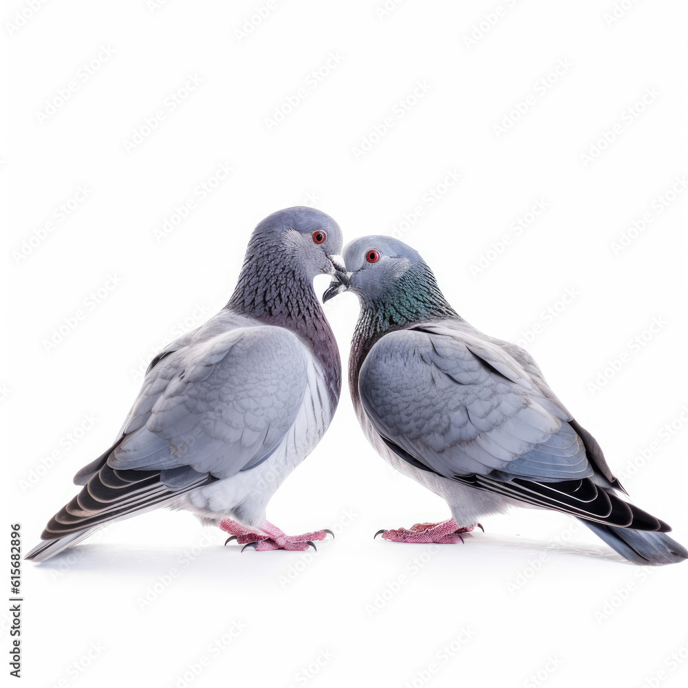 Two Pigeons (Columba livia domestica) preening each other