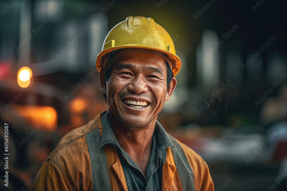 Happy of team construction worker at construction site. Generative Ai