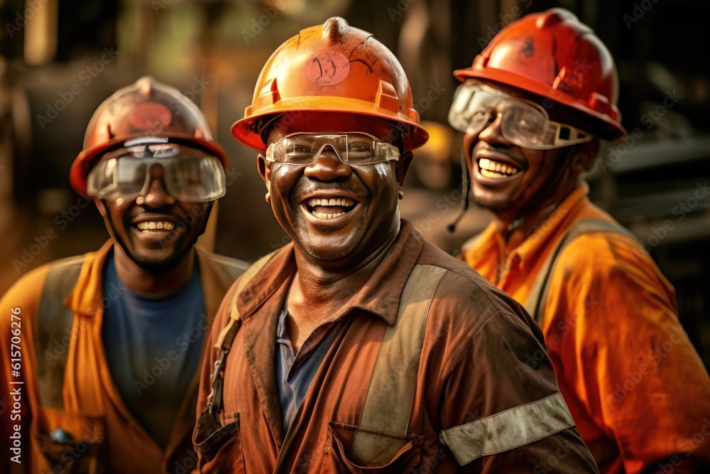 Happy of workers working at a crude oil well. Generative Ai