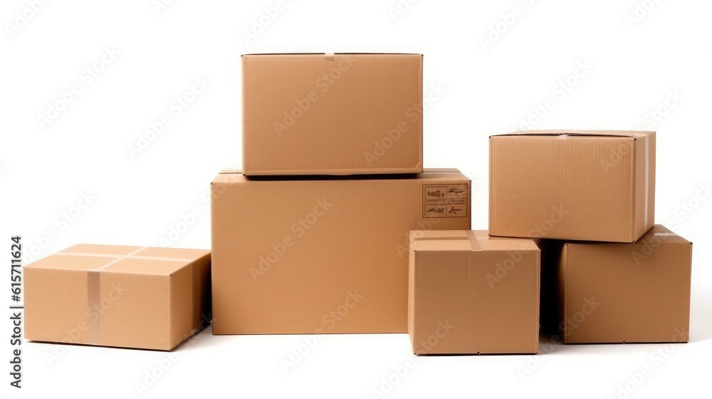 Piles of cardboard boxes on a white background, Delivery, e-commerce online small start-up business 