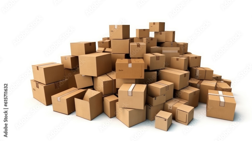 Cardboard boxes on a white background, Distribution products, Delivery, Logistics Business.