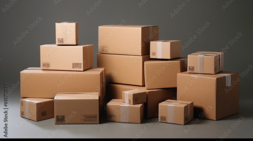 Cardboard boxes on a white background, Distribution products, Delivery, Logistics Business.