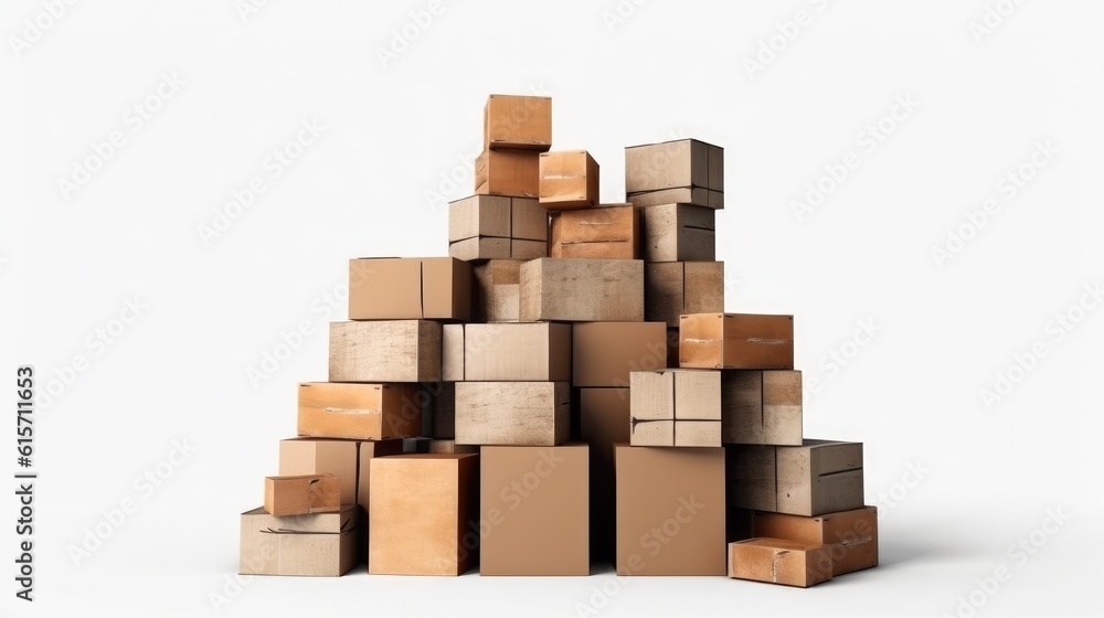 Lots of various cardboard carton boxes on white background, Delivery, online marketing packaging box