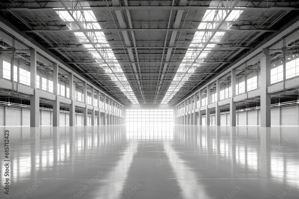 Empty building warehouse interior, Industrial hall empty and clean.