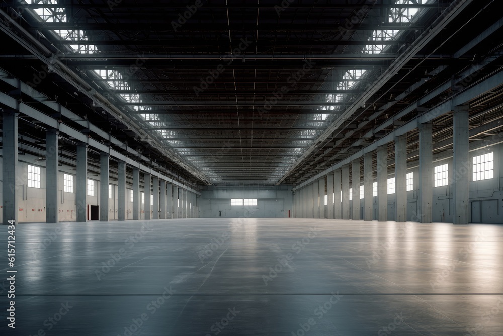 Empty big warehouse, Warehouse or industrial building, Modern interior design empty space for produc