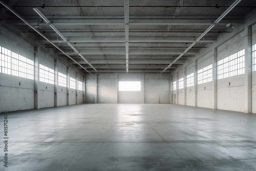 Empty big warehouse, Warehouse or industrial building, Modern interior design empty space for produc