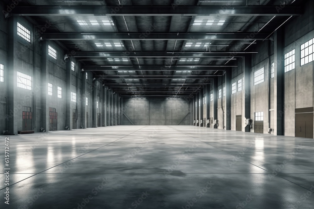 Empty building warehouse interior, Industrial hall empty and clean.