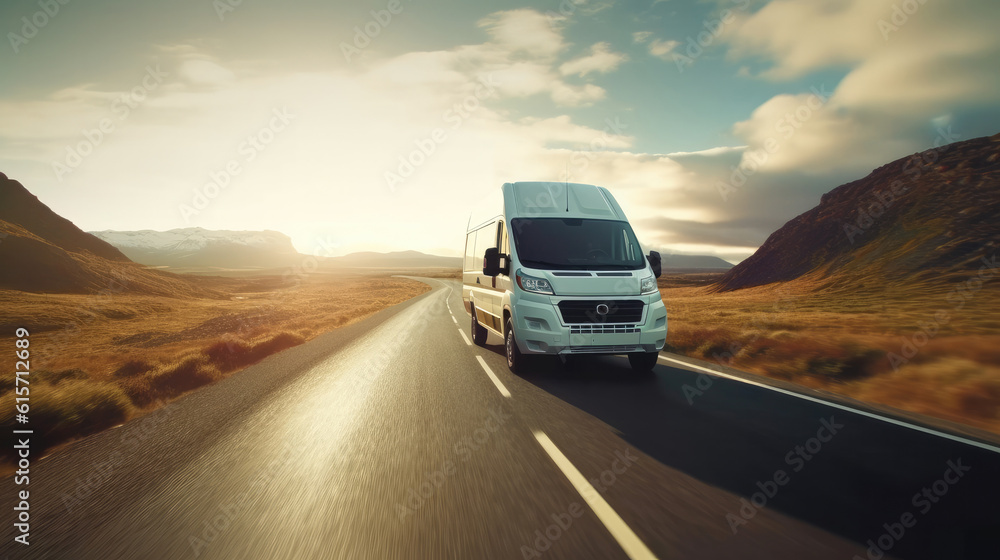 Modern transportation service with a white van on the road, Delivery, Logistics.