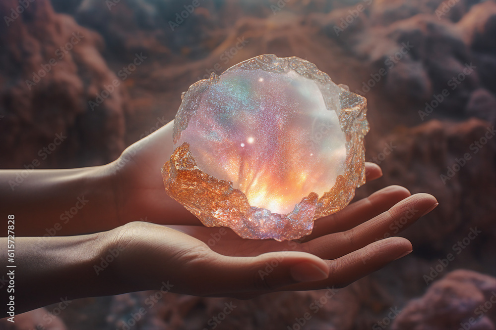 Generated ai photo collage of magician witch search find magical powerful jewel stone for spells