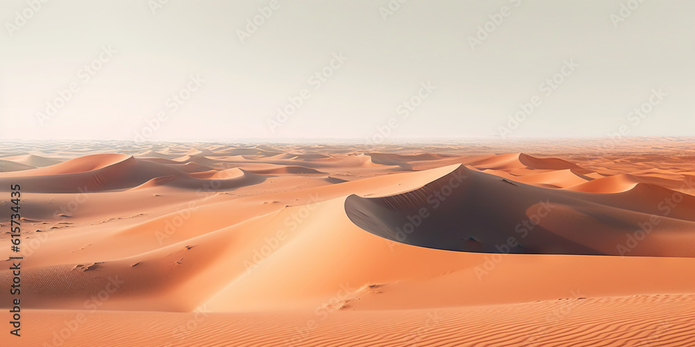 A minimalist sand dunes in the desert. Calm and tranquil landscape. Generative AI