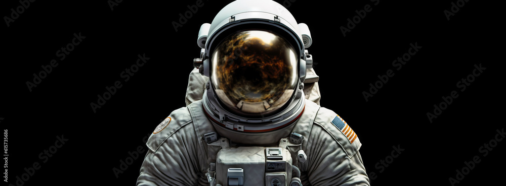 Portrait of astronaut floating in space. Front view on spacesuit technology. Generative AI