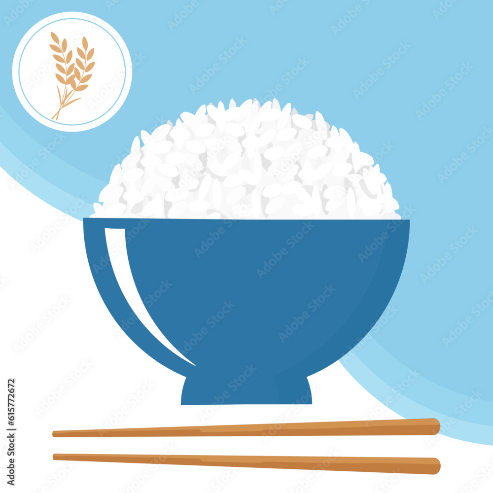 Rice bowl with chopsticks and rice plant circle sign vector illustration.