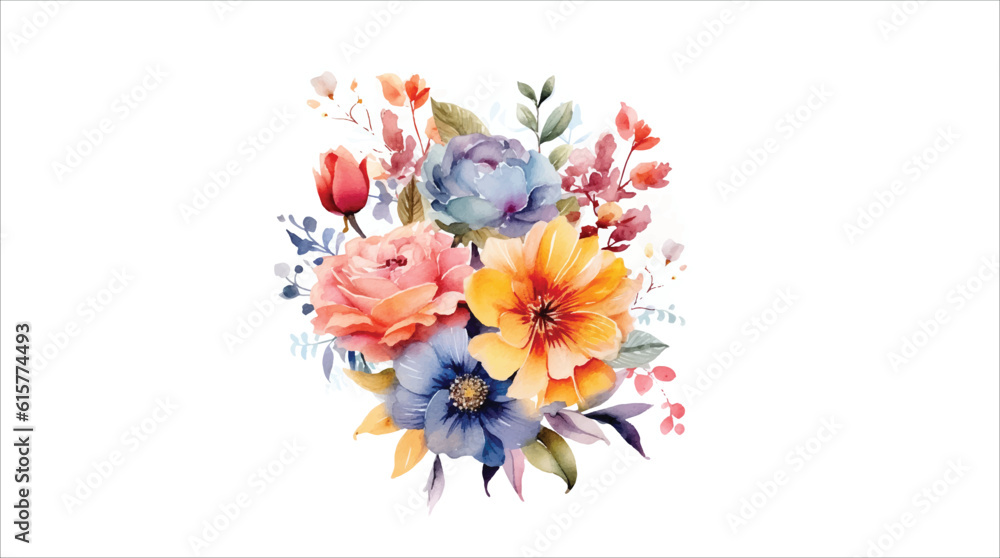 Watercolor floral bouquet illustration on white background 