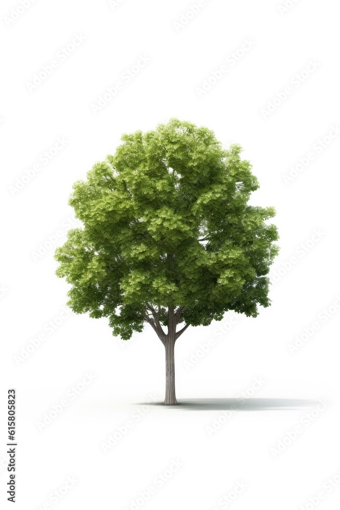 One whole tree on white background. Generated with AI technology.