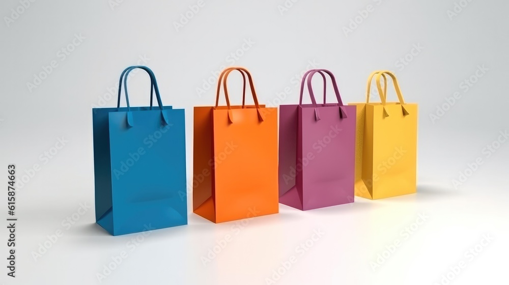 Various shopping bags, Set of colorful empty shopping bags isolated on white background.