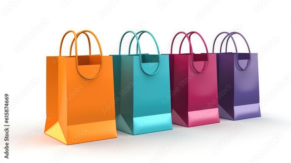 Various shopping bags, Set of colorful empty shopping bags isolated on white background.