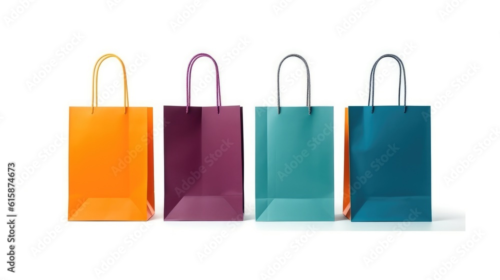 Various shopping bags, Set of colorful empty shopping bags isolated on white background.