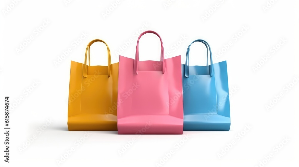 Various shopping bags, Set of colorful empty shopping bags isolated on white background.