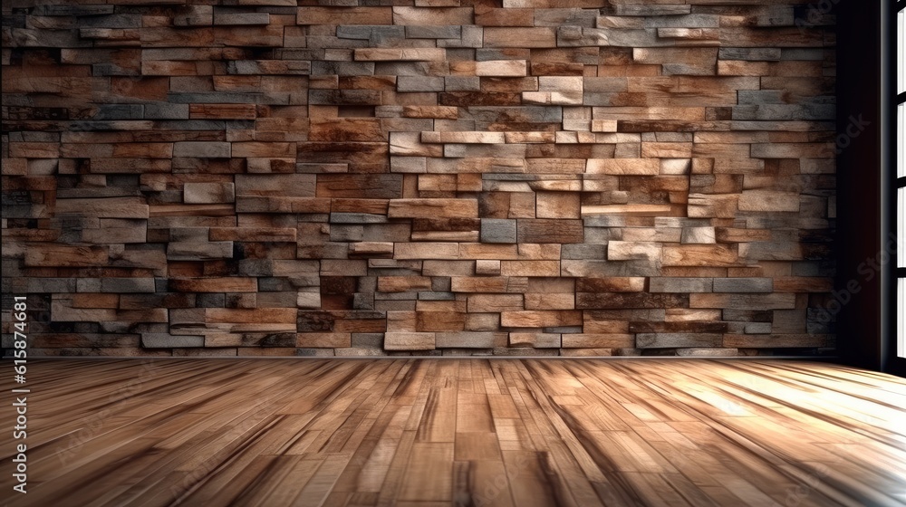 Stone Wall And Parquet Floor, Empty Room Building.