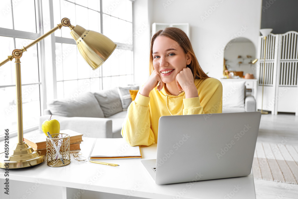 Female student studying at home