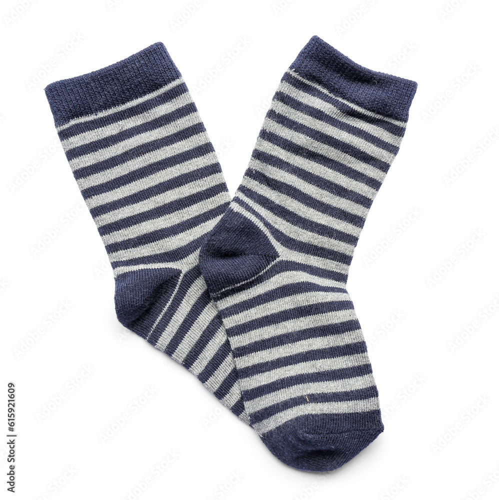 Pair of cotton striped socks isolated on white background