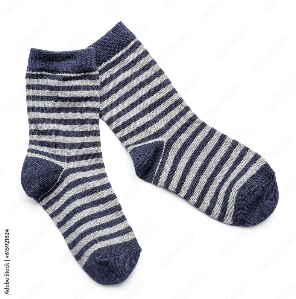 Pair of cotton striped socks isolated on white background