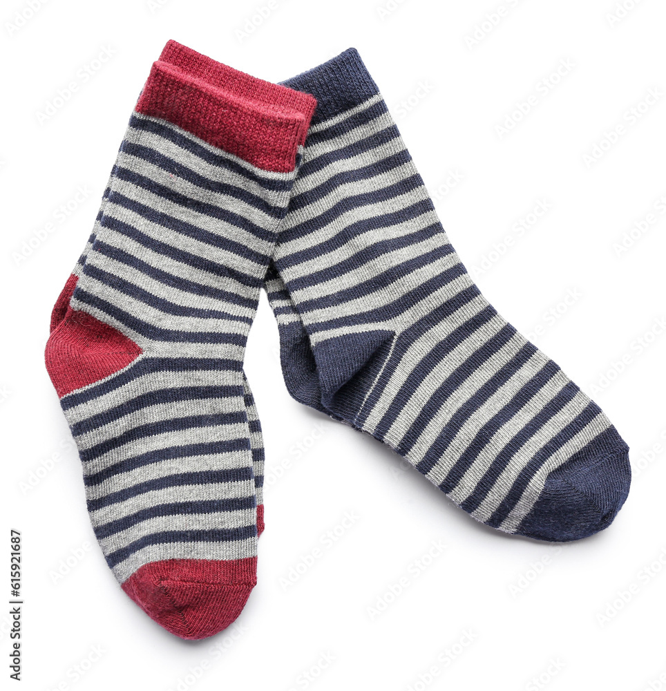 Pair of striped socks isolated on white background