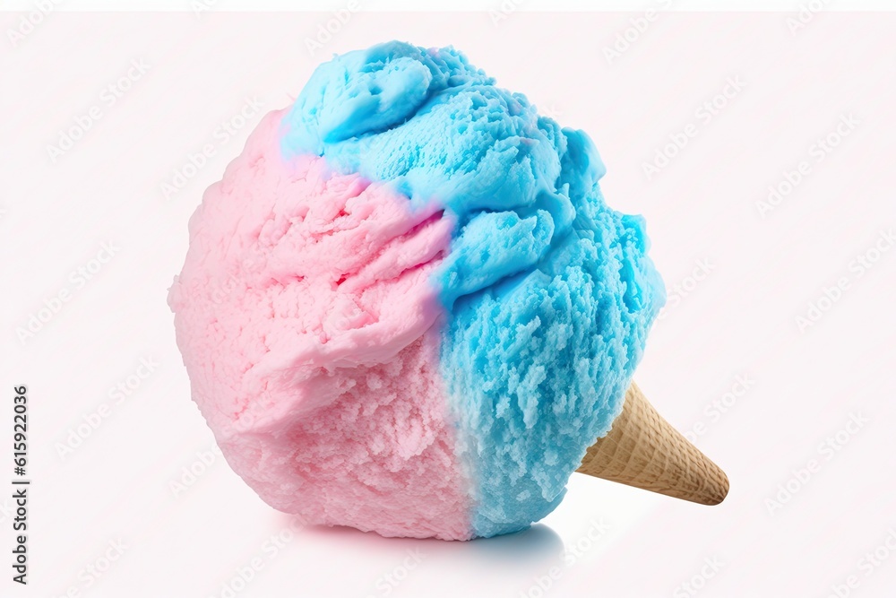 colorful ice cream cone on a plain white background. Generative AI