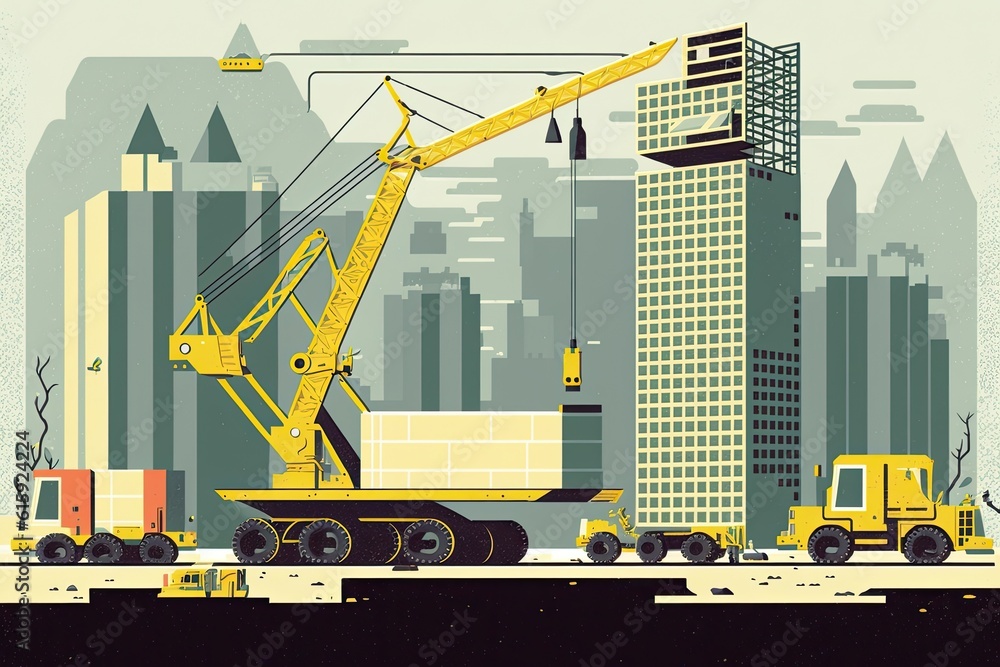 construction crane towering over a city skyline. Generative AI