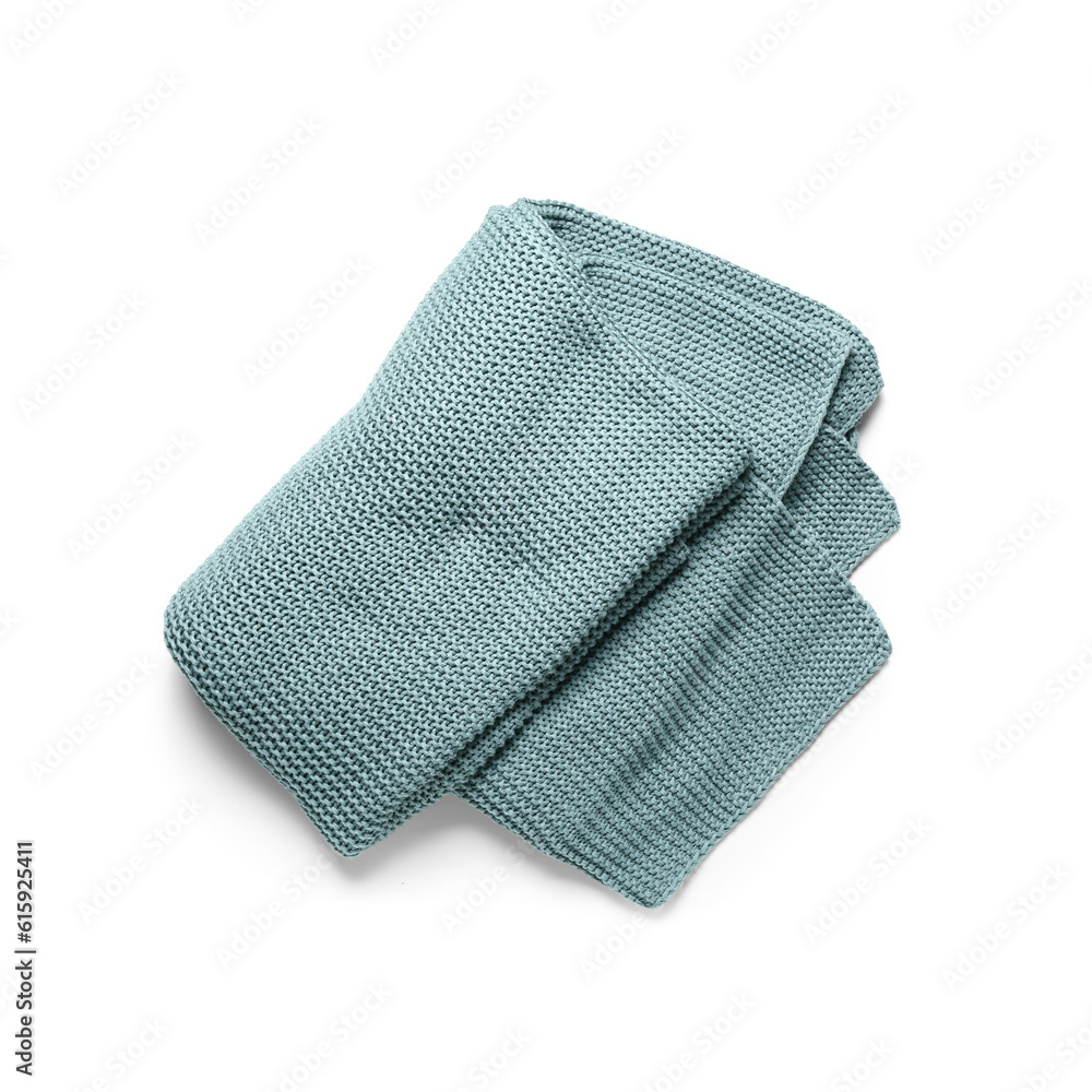 New soft knitted blanket on white background