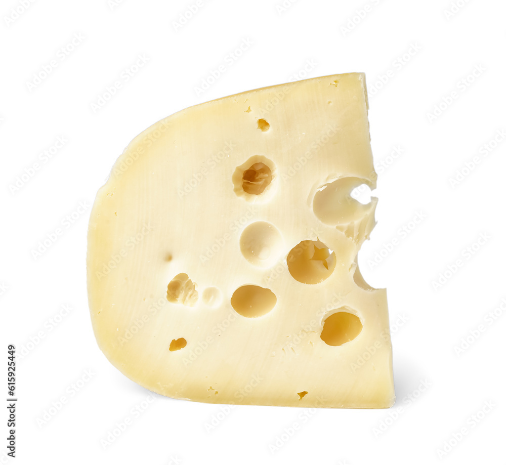 Piece of Swiss cheese on white background