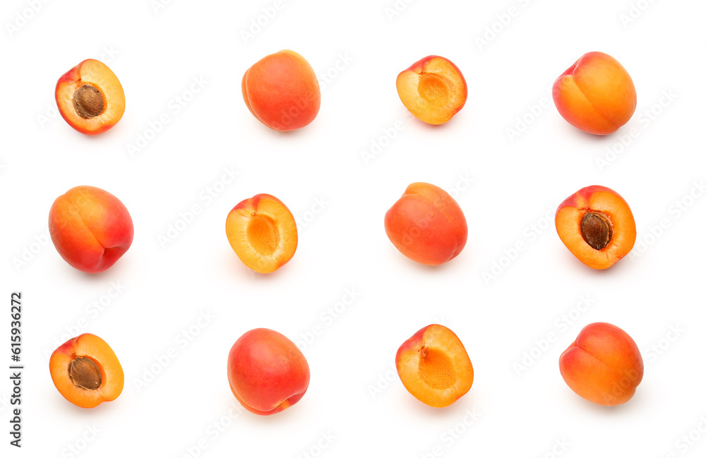 Ripe apricots isolated on white background