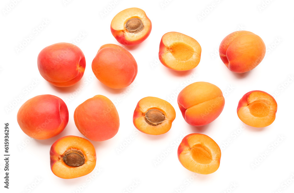 Ripe apricots isolated on white background