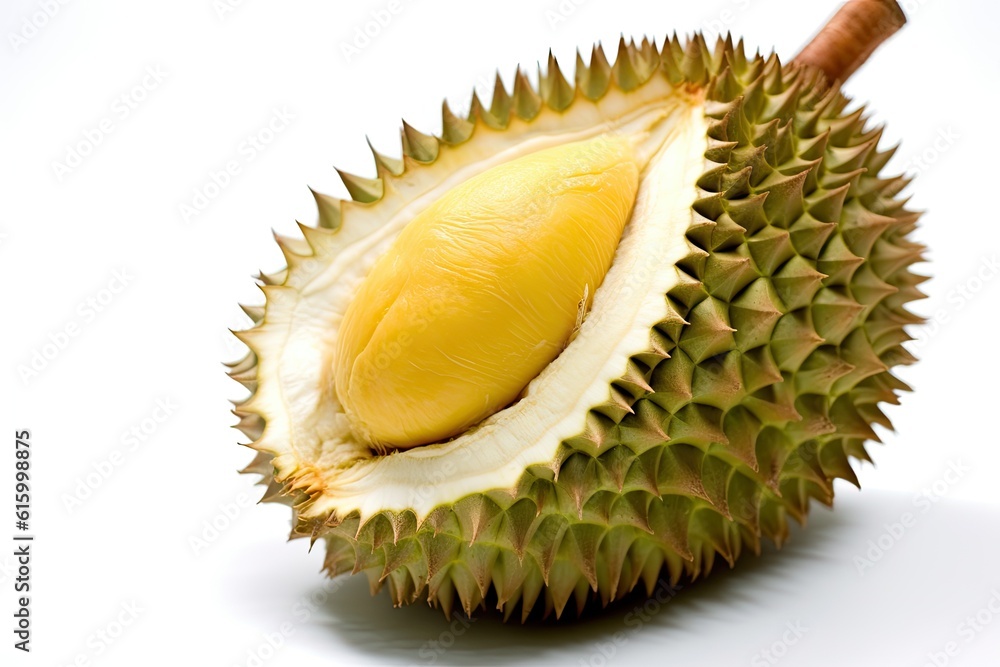 durian fruit isolated on white background. fruit king. isolated on white background. Generative Ai