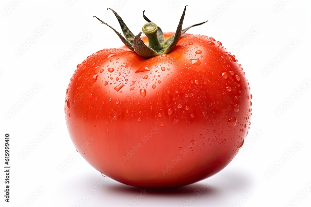 Fresh tomato with water droplets isolated on white background. Generative Ai