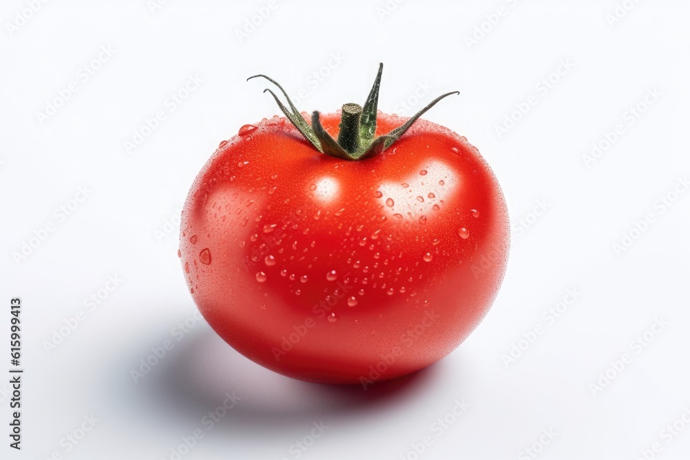 Fresh tomato with water droplets isolated on white background. Generative Ai