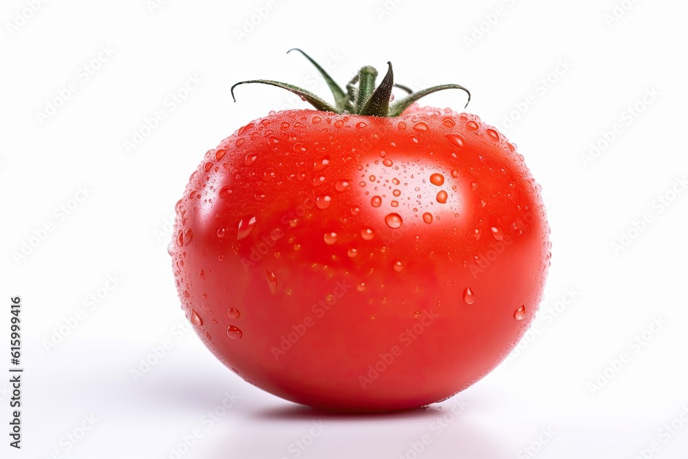 Fresh tomato with water droplets isolated on white background. Generative Ai