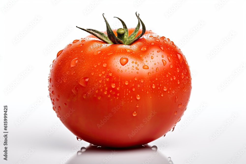 Fresh tomato with water droplets isolated on white background. Generative Ai