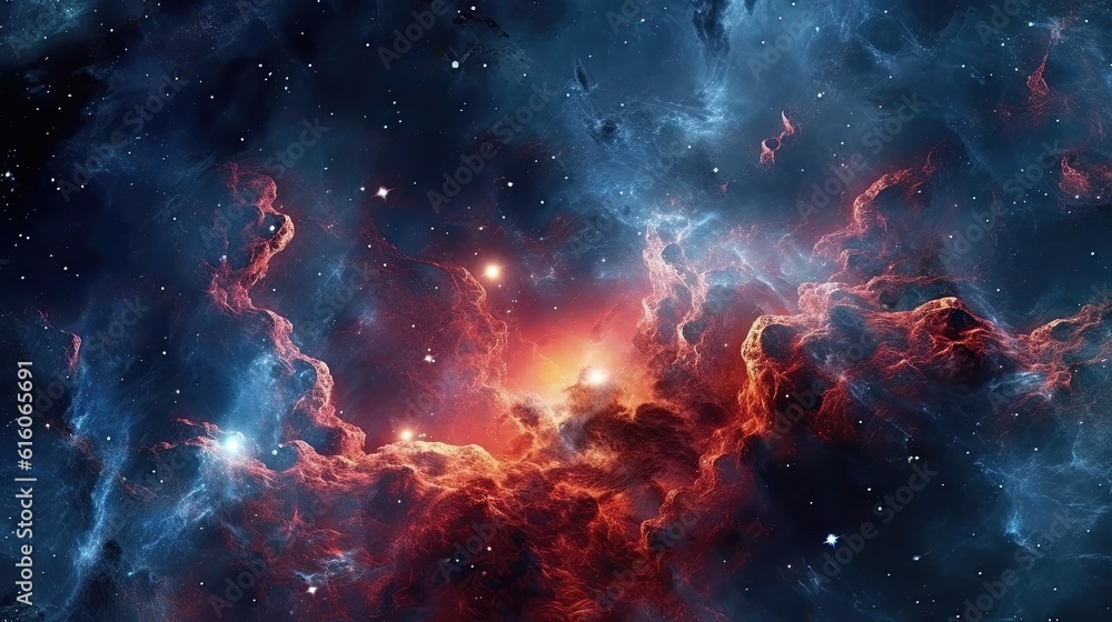 Nebula in deep space with stars, space nebula and galaxy