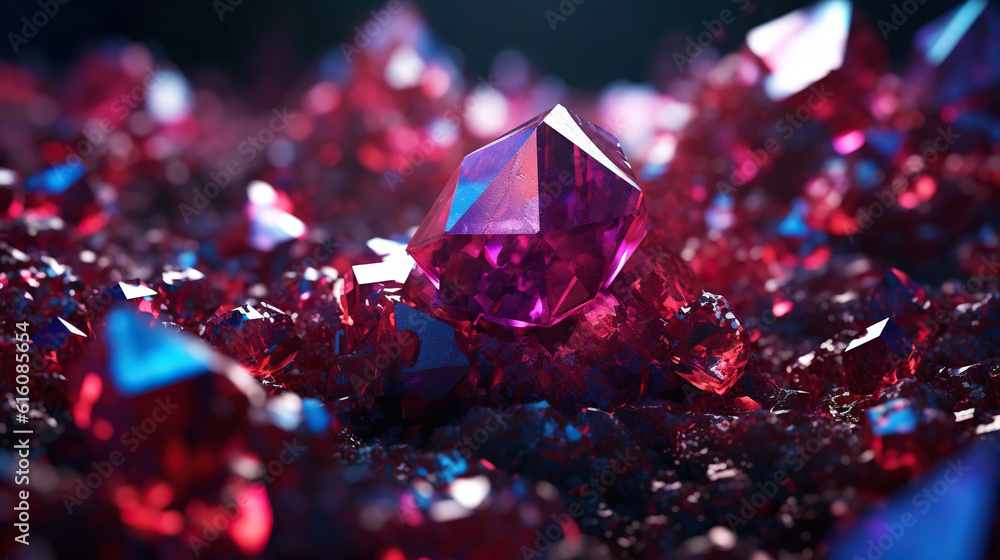 Amazing bright and shiny Cuprite crystal cluster background. Jewel mineral detailed macro. Generativ