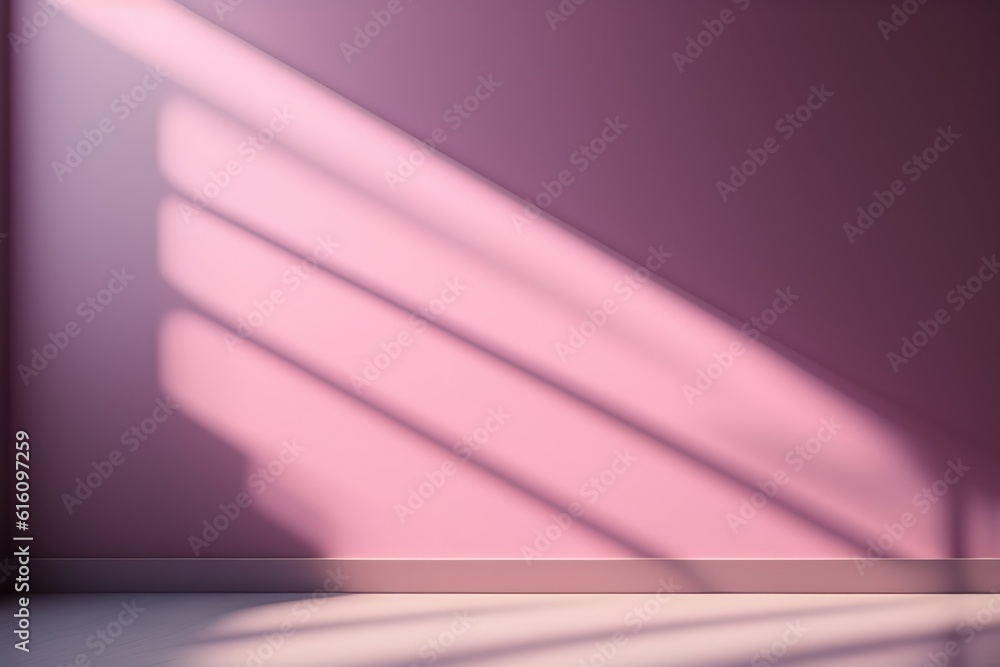 Empty pink wall with beautiful chiaroscuro. Elegant minimalist background for product presentation.