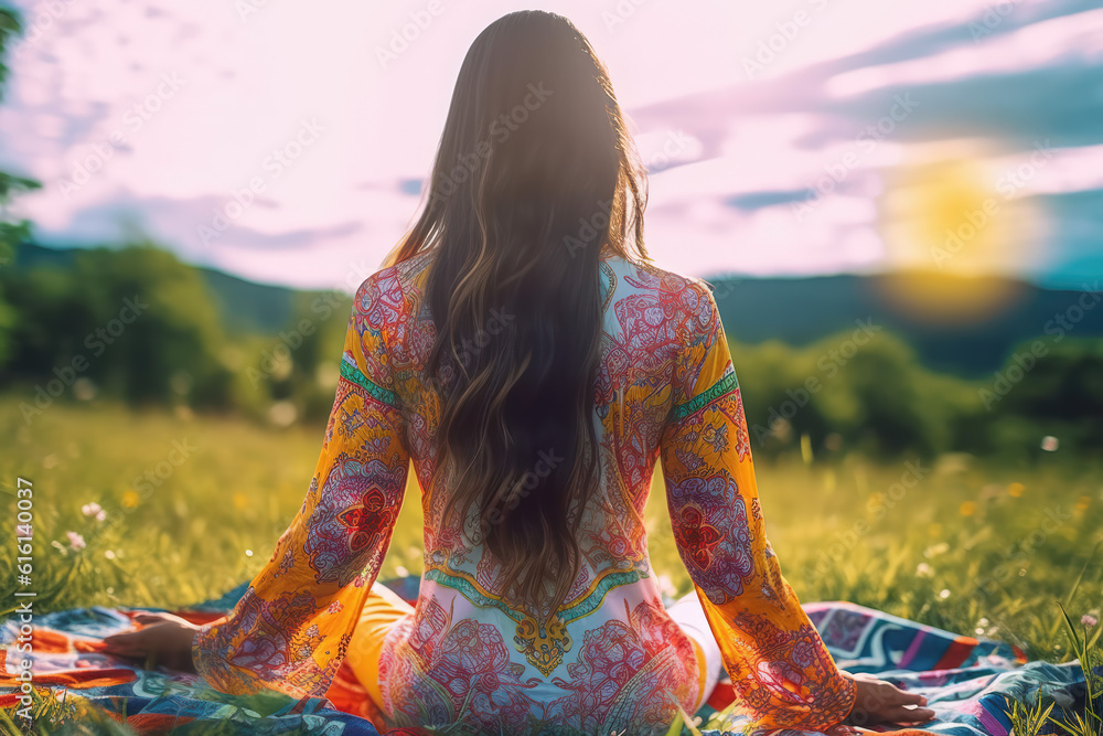 A girl doing yoga activities on the grassland of outdoor parks