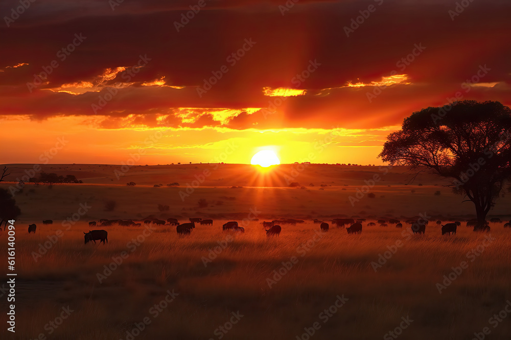 The natural scenery of outdoor farms under sunset